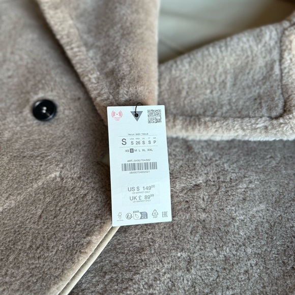 NWT Zara Reversible Double-Faced Coat Women's Taupe Gray Teddy Jacket Size S - Picture 12 of 15